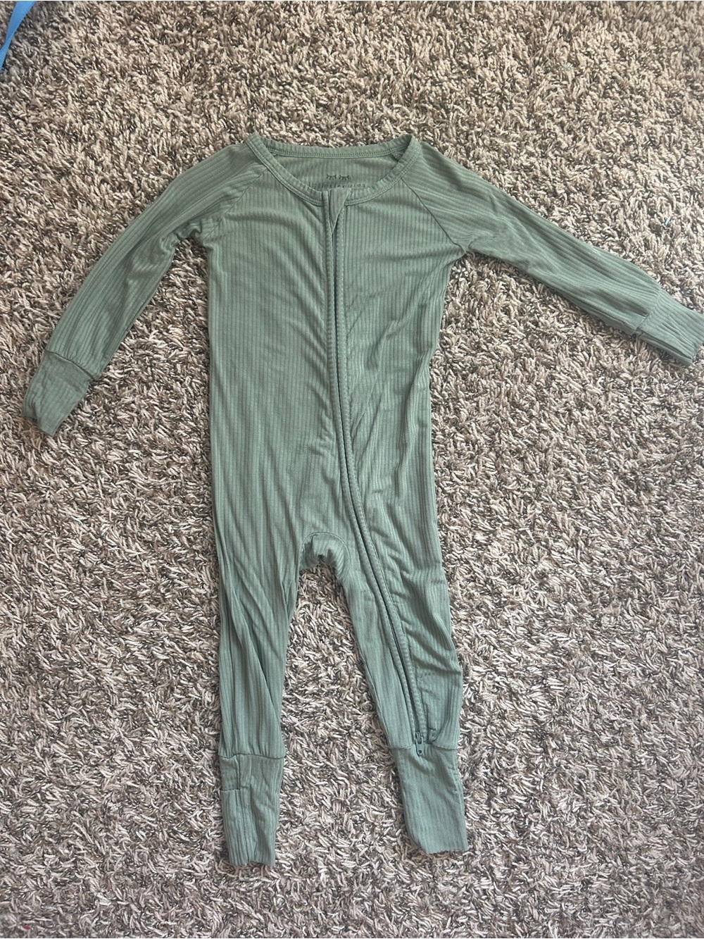 Little Sleepies Olive Green Ribbed Zipper Footed Pajama